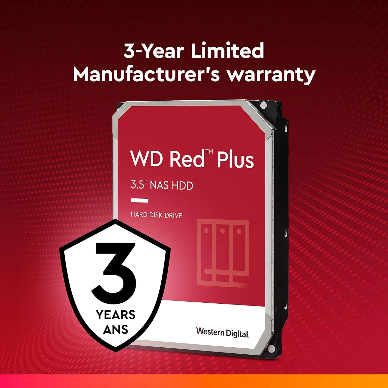 Western Digital 3TB WD Red Plus NAS Internal Hard Drive HDD - 5400 RPM, SATA 6 Gb/s, CMR, 64 MB Cache, 3.5" - WD30EFRX