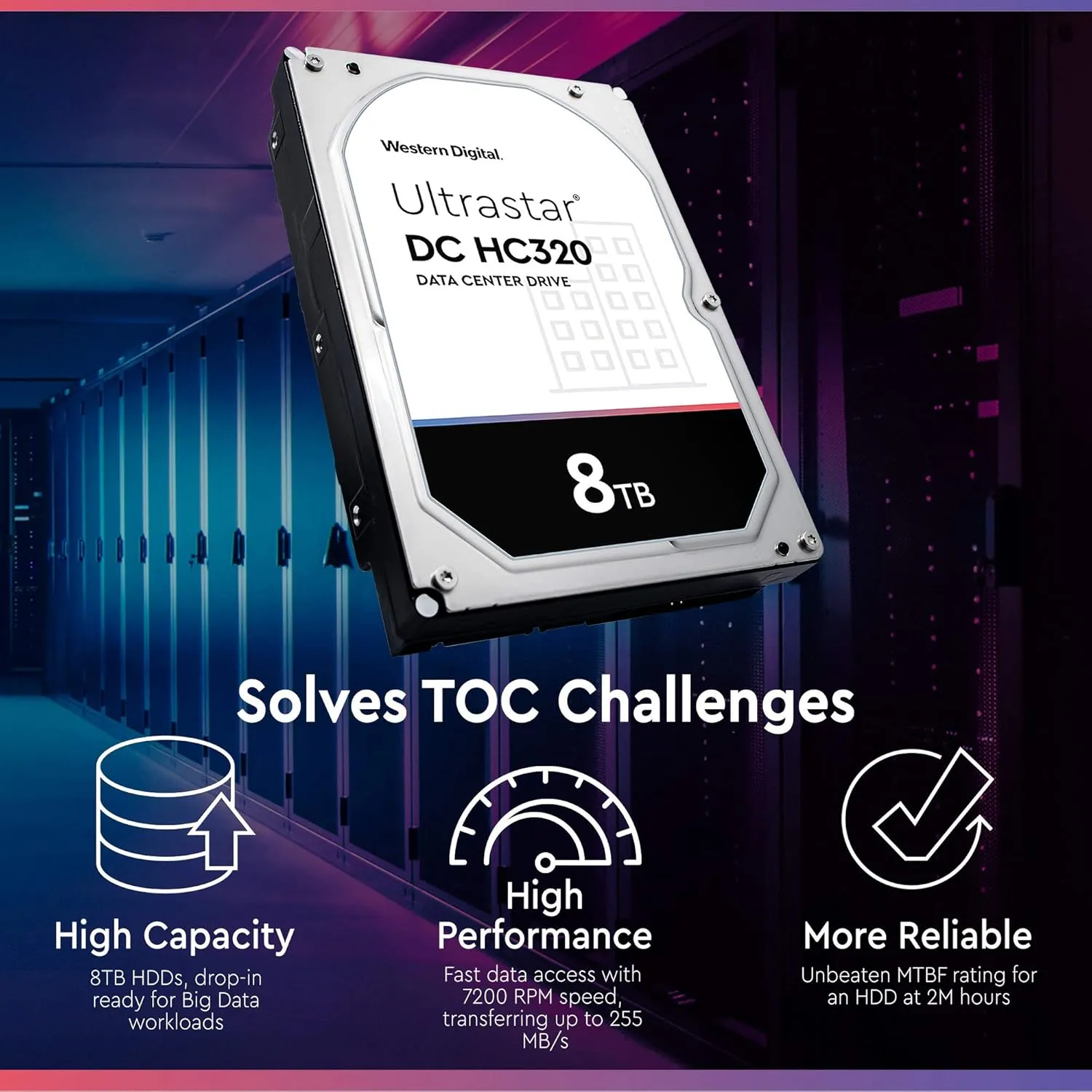 Western Digital 8TB Ultrastar DC HC320 SATA HDD - 7200 RPM Class, SATA 6 Gb/s, 256MB Cache, 3.5" - HUS728T8TALE6L4