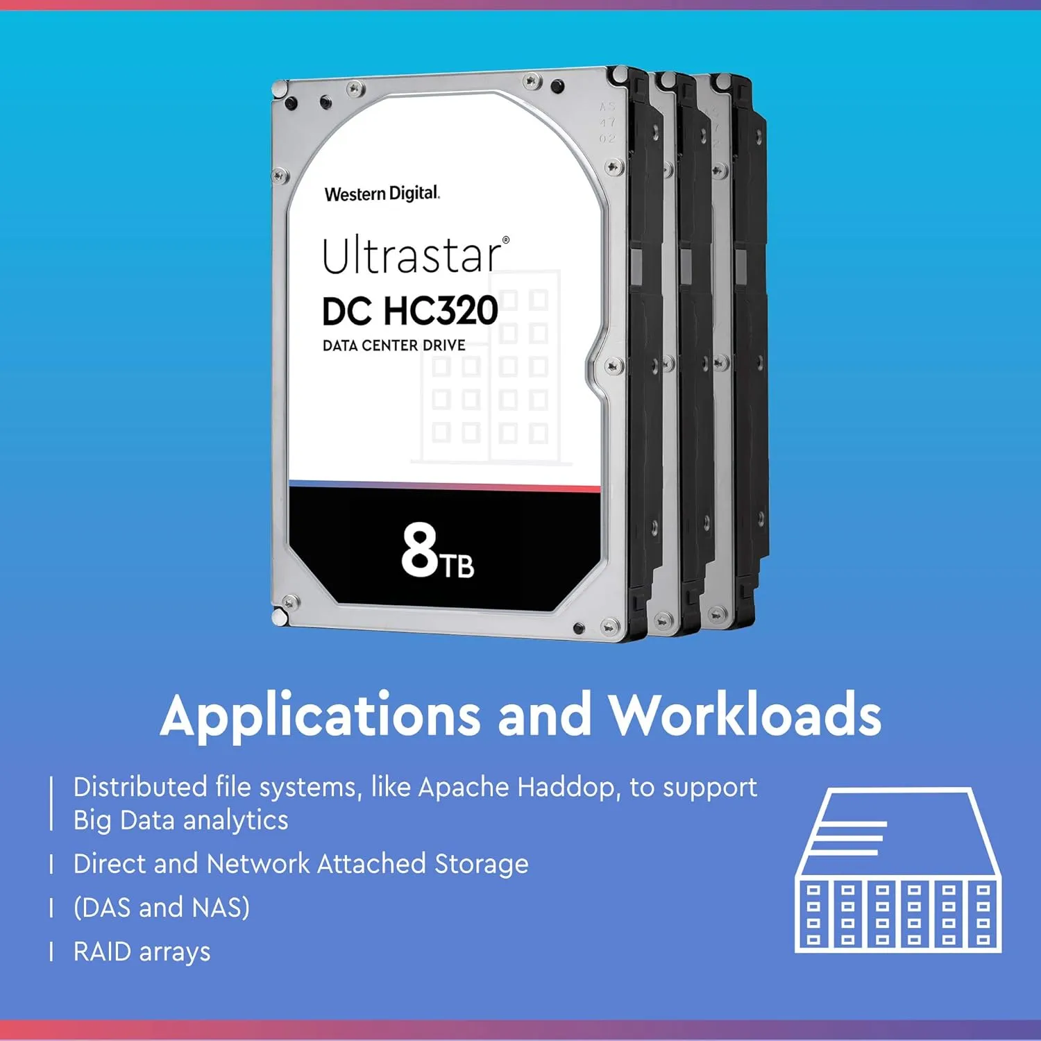 Western Digital 8TB Ultrastar DC HC320 SATA HDD - 7200 RPM Class, SATA 6 Gb/s, 256MB Cache, 3.5" - HUS728T8TALE6L4