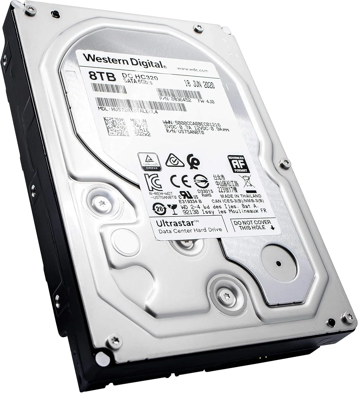 Western Digital 8TB Ultrastar DC HC320 SATA HDD - 7200 RPM Class, SATA 6 Gb/s, 256MB Cache, 3.5" - HUS728T8TALE6L4