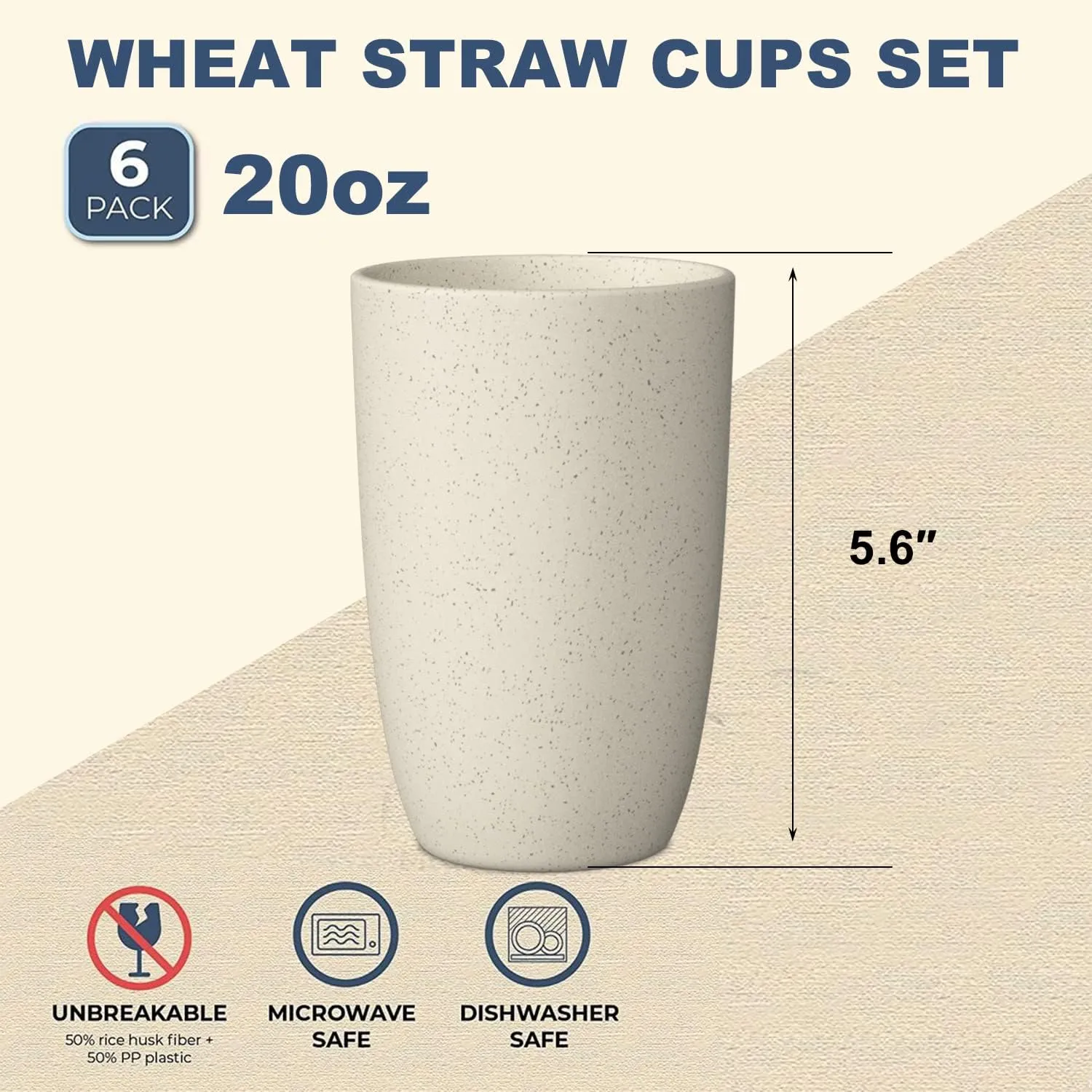 Wheat Straw Cups 6 PCS Good Alternative to Plastic Reusable Cups 20 oz Unbreakable Drinking Cup Reusable Dishwasher Safe Water Plastic Glasses Mixed Color