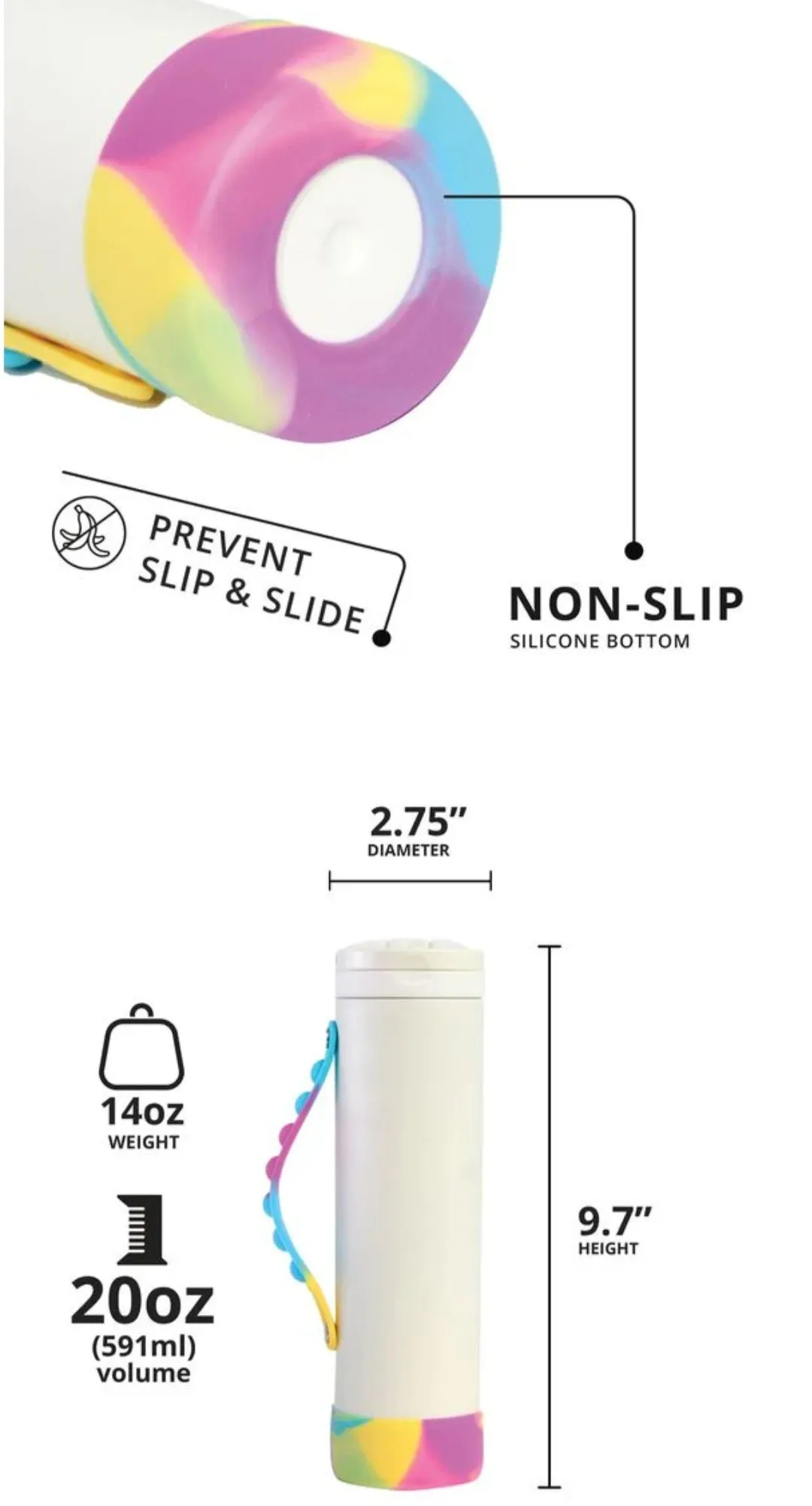 White Tye Dye 20oz Iconic Pop Elemental bottle