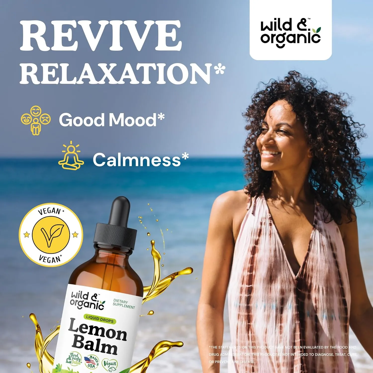 Wild & Organic Lemon Balm Tincture - Mood Support Supplement - Melissa Lemon Balm Leaf Extract Drops - Vegan, Sugar & Alcohol-Free Calming Supplement - 4 fl oz