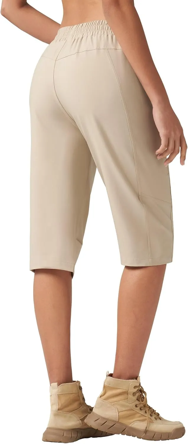 Willit Womens 15" Long Shorts Below Knee Length Capri Hiking Cargo Lightweight Quick Dry Water Resistant Zipper Pocket