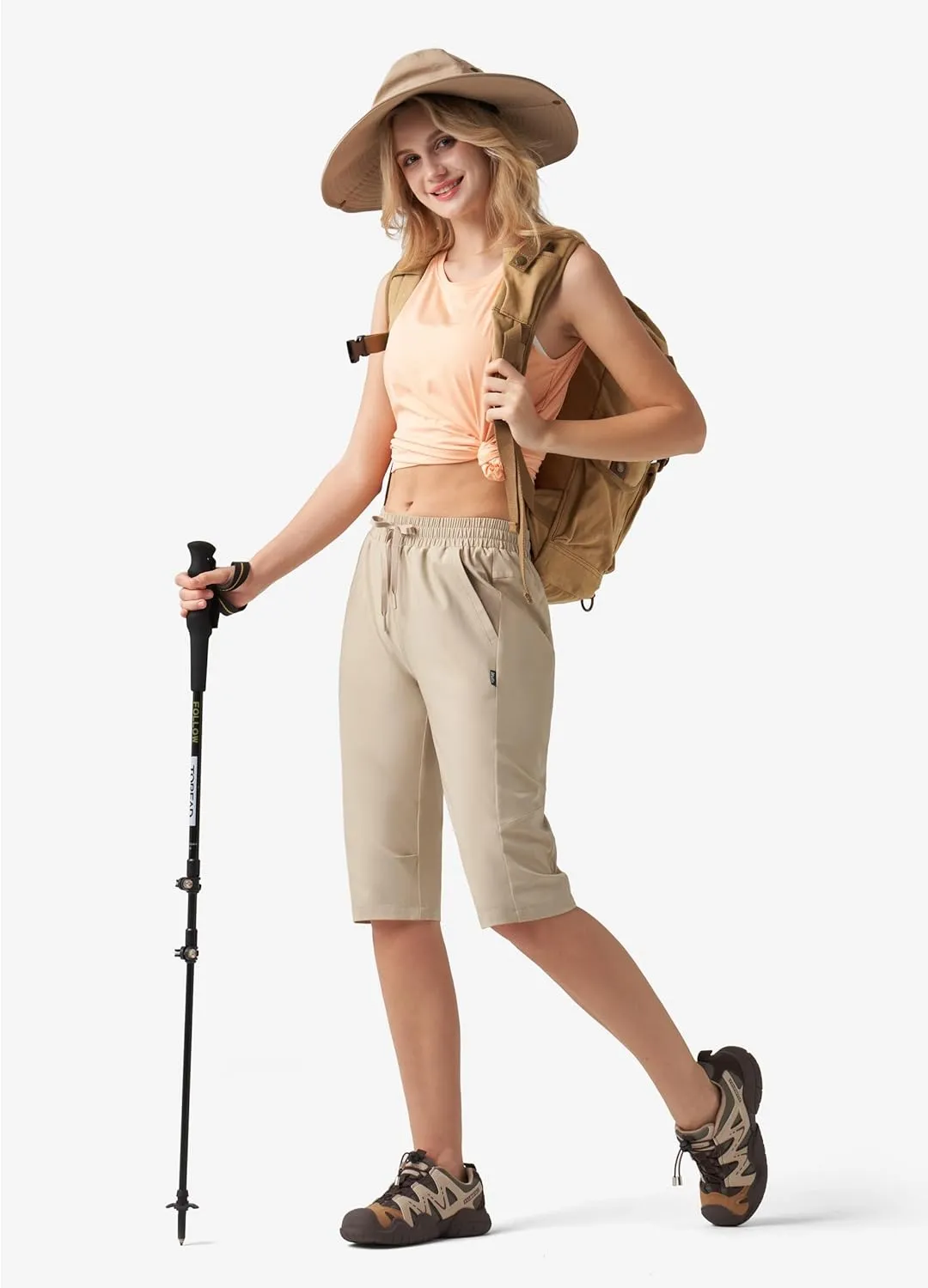 Willit Womens 15" Long Shorts Below Knee Length Capri Hiking Cargo Lightweight Quick Dry Water Resistant Zipper Pocket
