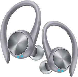 Wireless Earbuds 60H Playtime Earphones Wireless Bluetooth Ear Buds Charging Case Digital Display Earbuds with Ear Hooks for Sports/Workout/Running in-Ear Headphones for TV/Phone/Laptop (Grey)