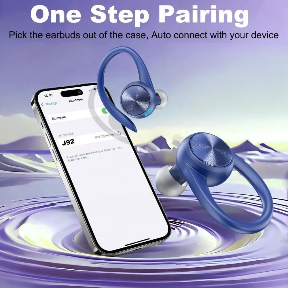 Wireless Earbuds 60hrs Bluetooth 5.3 Headphone Sport, 2024 Bluetooth Earbuds Stereo Deep Bass Over Ear Bud with Earhooks, ENC Noise Cancelling Mic, IPX7 Waterproof Earphone for Workout/Running
