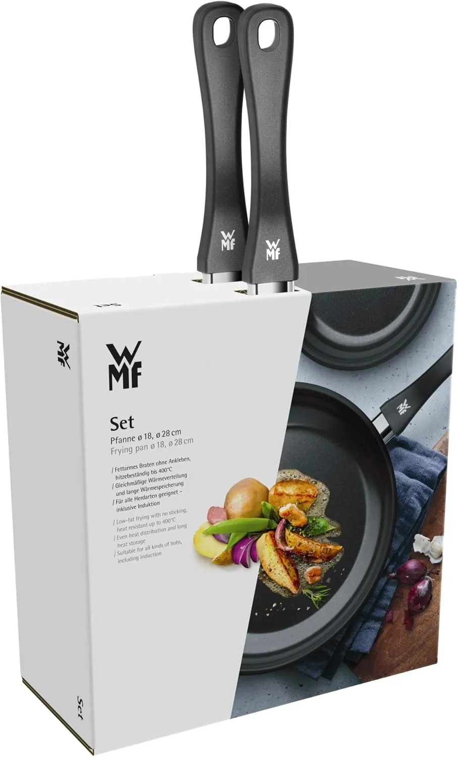 WMF Frying Pan-Set with Stainless Steel Handle, Silver, 18/28 cm, 2-Piece