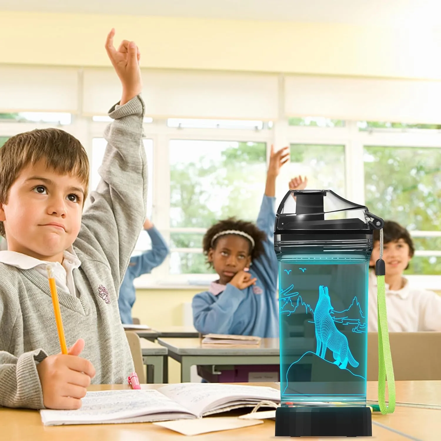 Wolf Gifts, Light Up 3D Wolf Water Bottle with 14oz Tritan BPA Free, Best Wolves Gift for Boys Girls Kids on Birthday Christmas Holiday