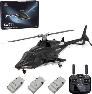 WOLFBUSH AW-911 Air-Wolf RC Helicopter, 1/34 Scale 2.4G 9CH Flybarless RC Helicopter Model with 6G/3D Stunt Mode and GPS Flight Control System, Aircraft for Beginners(RTF Version)