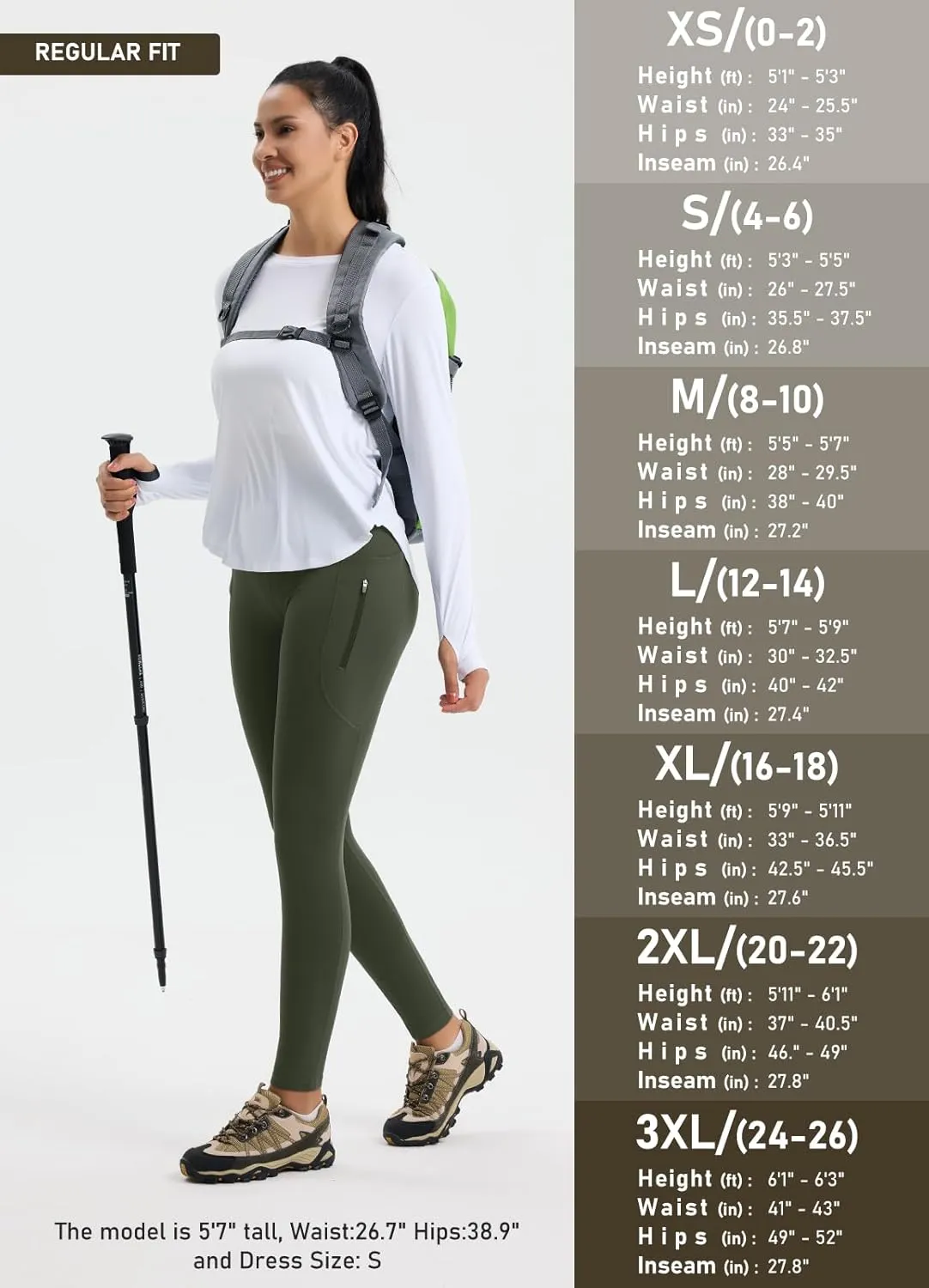 Women's 27" High Waisted Hiking Leggings with Zipper Pockets Tummy Control Workout Running Yoga Cargo Pants