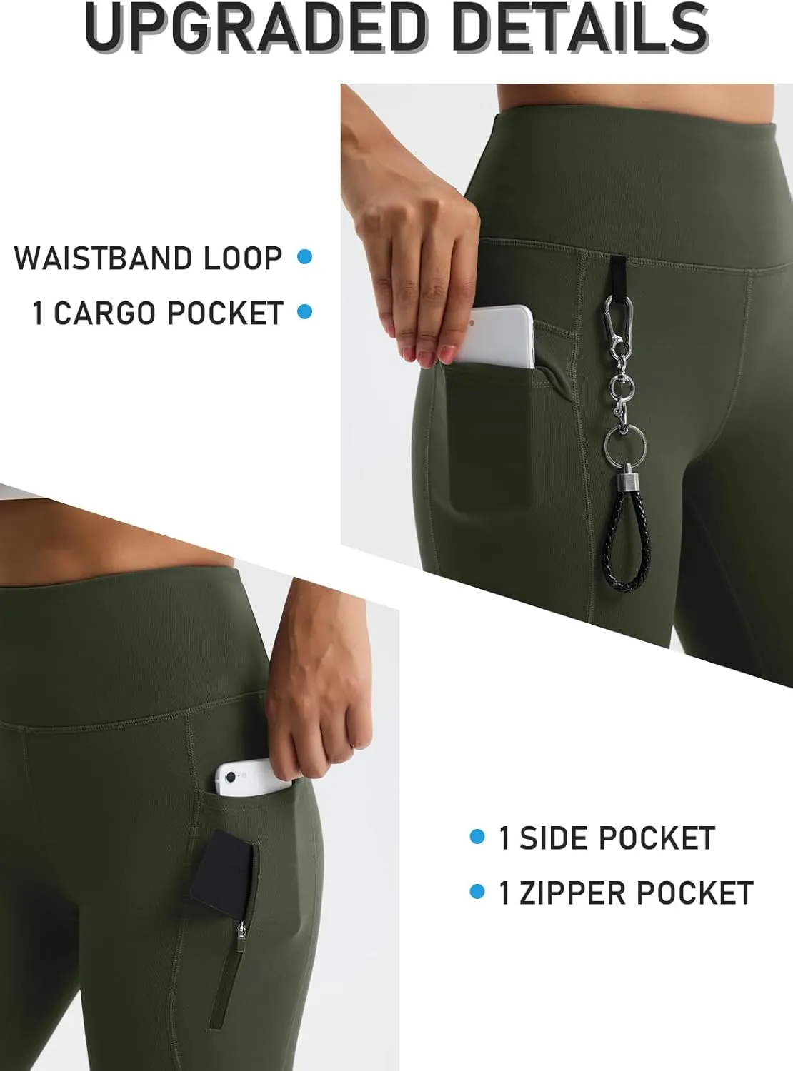 Women's 27" High Waisted Hiking Leggings with Zipper Pockets Tummy Control Workout Running Yoga Cargo Pants
