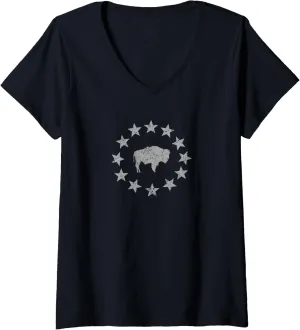 Womens American Vintage Buffalo Silhouette Love Bison Men Women V-Neck T-Shirt