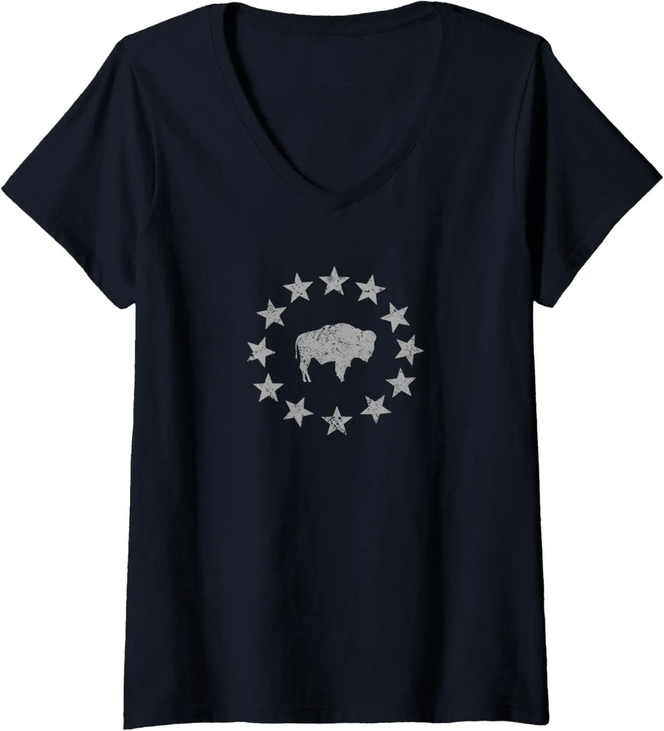 Womens American Vintage Buffalo Silhouette Love Bison Men Women V-Neck T-Shirt