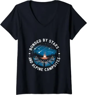 Womens Bonded by Stars and Alpine Campsites Alpine Camping V-Neck T-Shirt