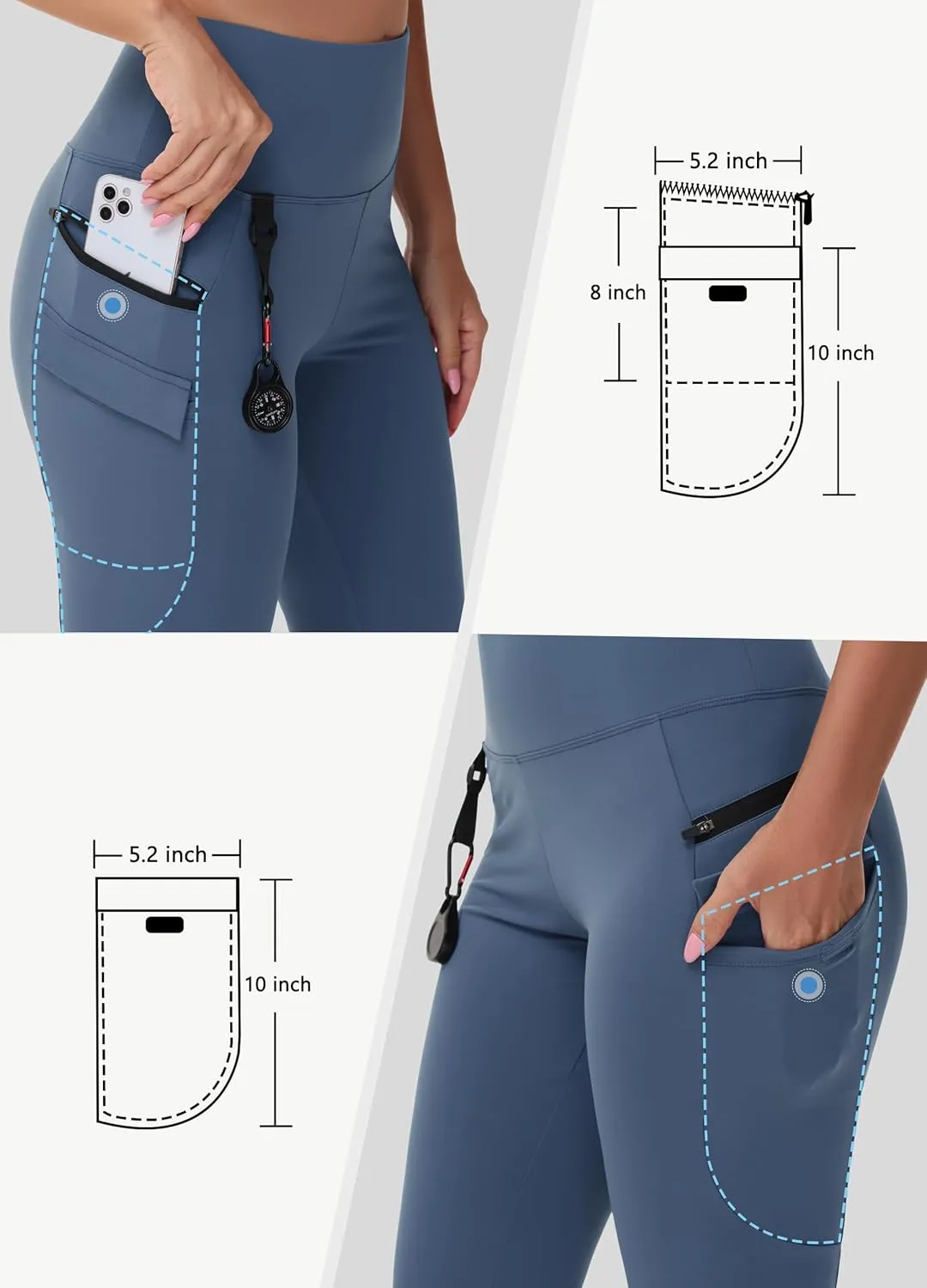 Women's Hiking Long Shorts Knee Length Capri Leggings with Zip Pockets High Waisted Biker Short Athletic Outdoor Travel
