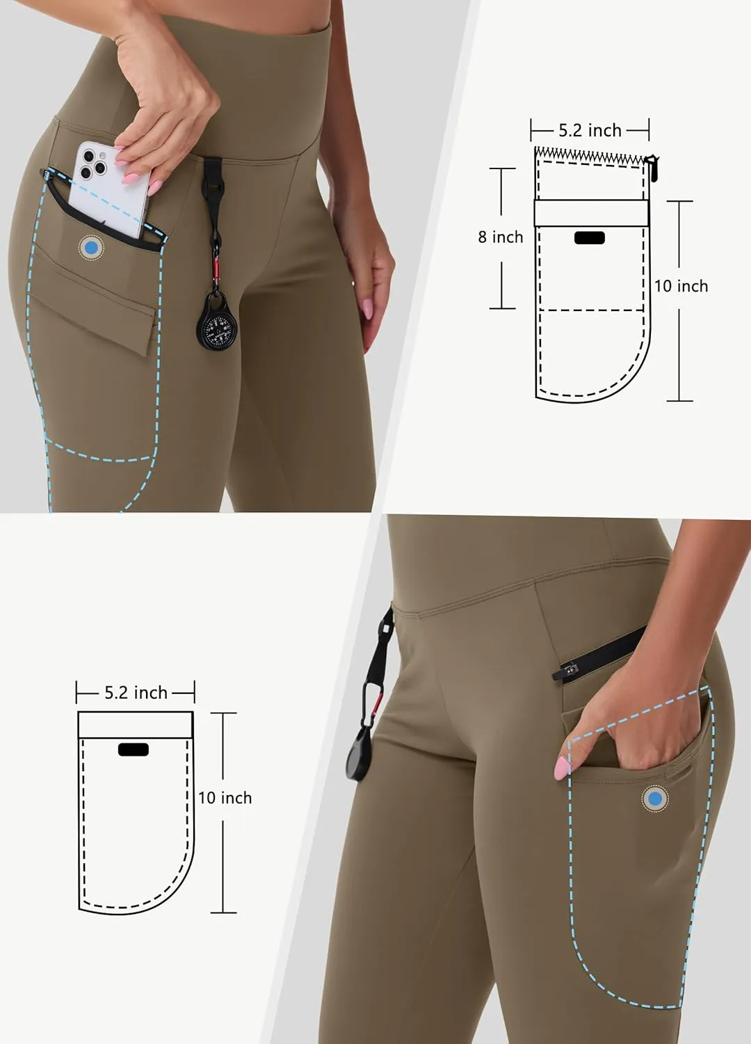 Women's Hiking Long Shorts Knee Length Capri Leggings with Zip Pockets High Waisted Biker Short Athletic Outdoor Travel