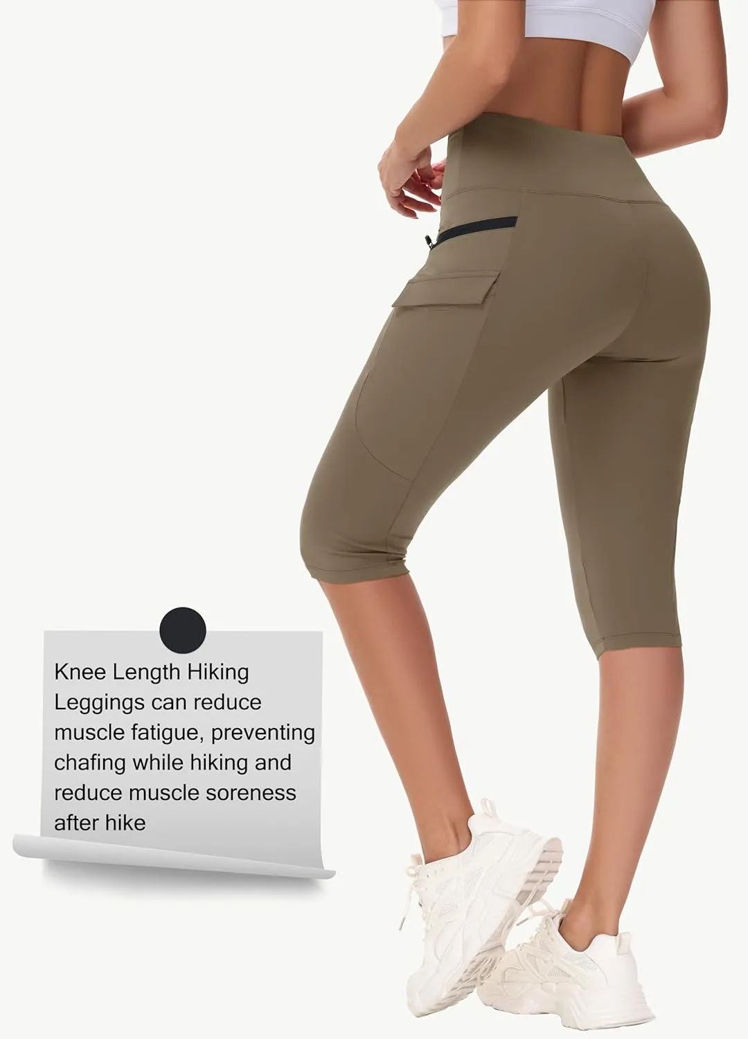 Women's Hiking Long Shorts Knee Length Capri Leggings with Zip Pockets High Waisted Biker Short Athletic Outdoor Travel