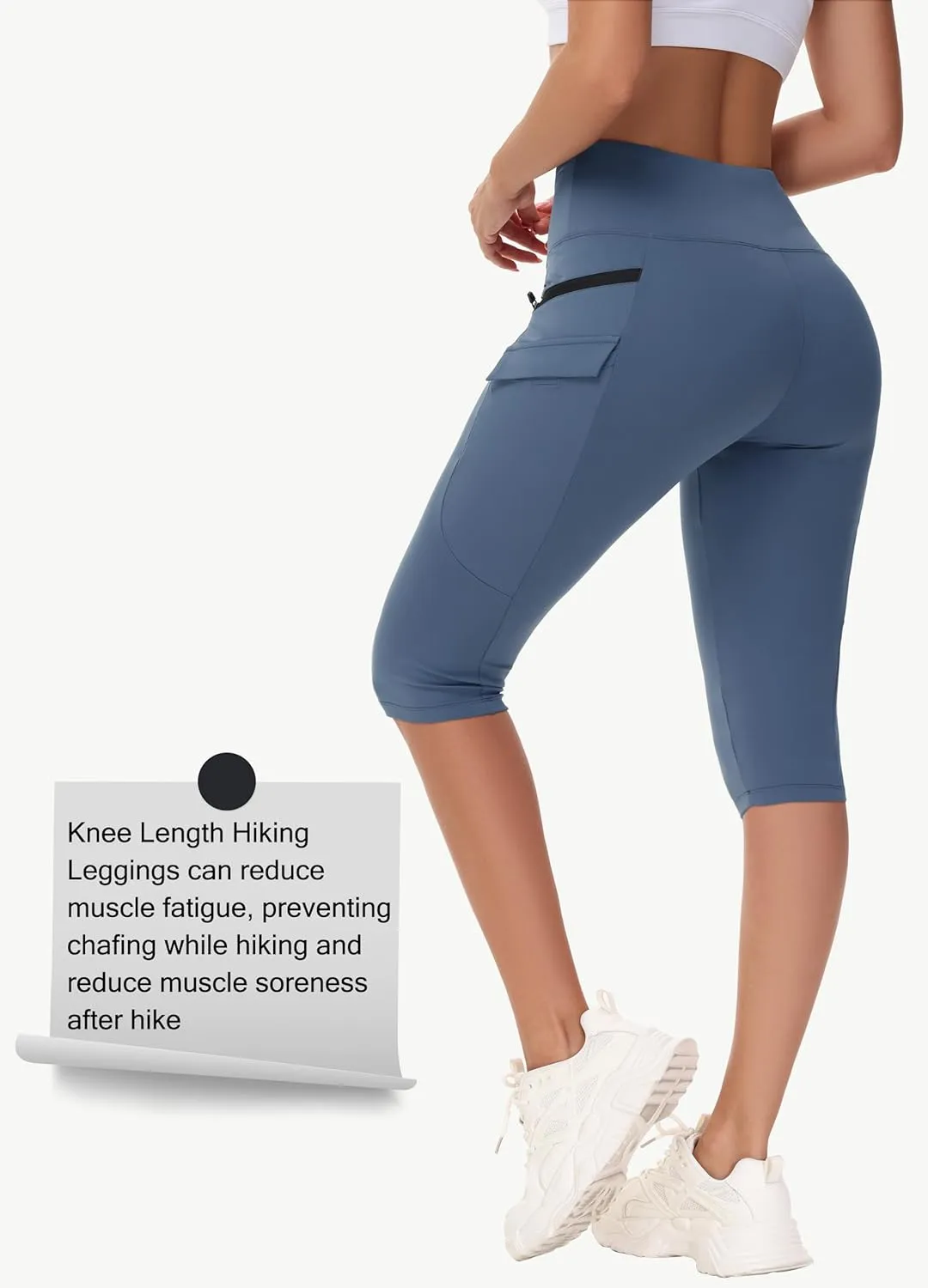 Women's Hiking Long Shorts Knee Length Capri Leggings with Zip Pockets High Waisted Biker Short Athletic Outdoor Travel