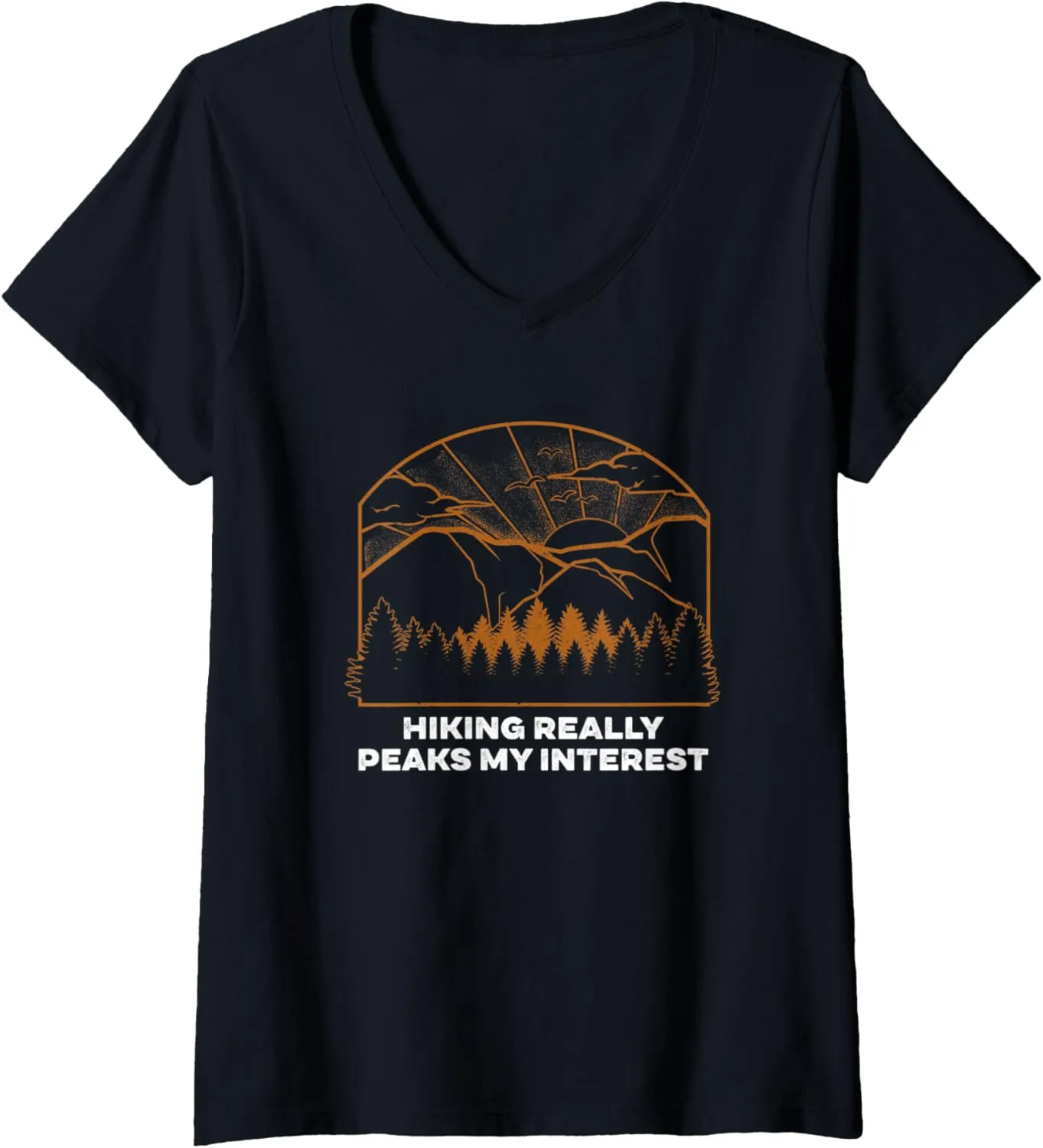 Womens Hiking Peaks my Interest Hiker Wildlife Trail Outdoor Trip V-Neck T-Shirt