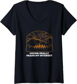 Womens Hiking Peaks my Interest Hiker Wildlife Trail Outdoor Trip V-Neck T-Shirt