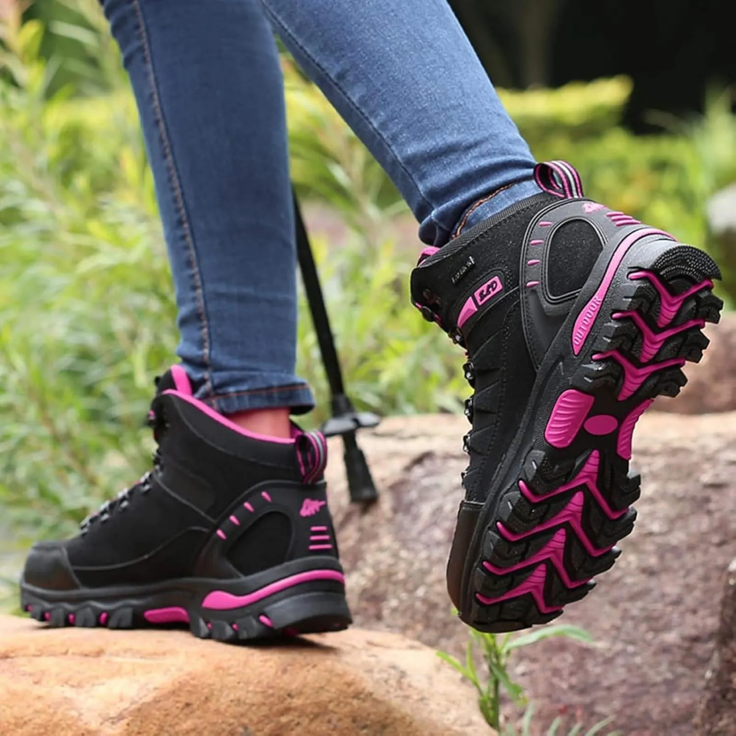 Women's Lightweight Hiking Shoes Mid Height Laces Comfortable Walking Sneakers Outdoor Travel Trekking Camping Adventure Shoes Slip Resistant All-Terrain Hiking Boot for Women Men