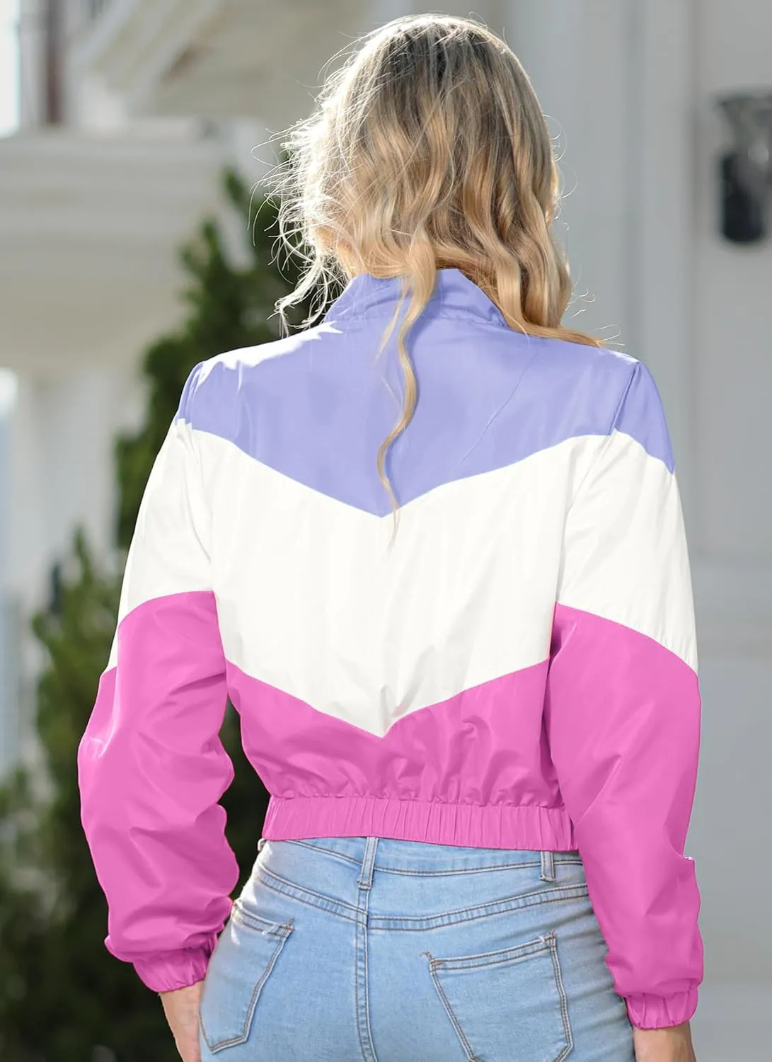 Women’s Lightweight Windbreaker Sport Jacket Zip Up Color Block Coat Casual Long Sleeve Jogging Outerwear