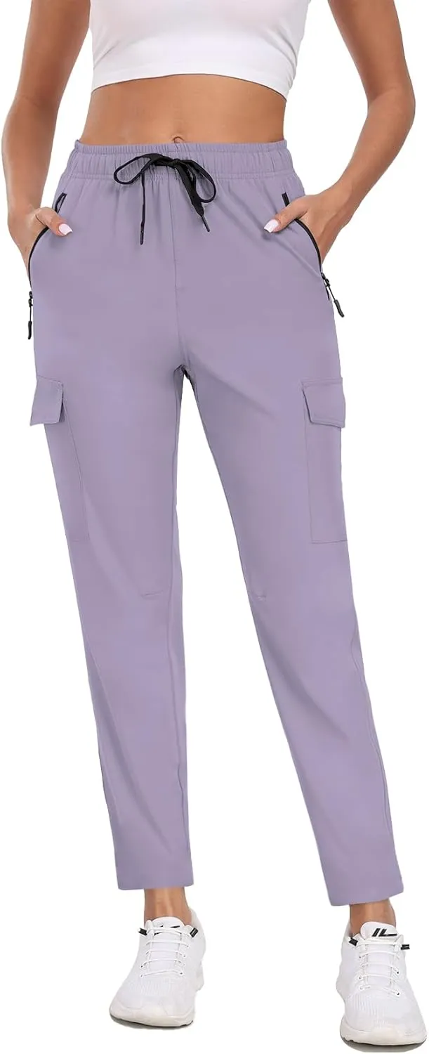 Women's Quick Dry Cargo Pants Water Resistant Hiking Pants Lightweight High Waisted Pants Zipper Pocket QYY24013
