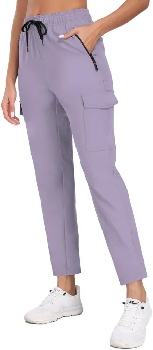 Women's Quick Dry Cargo Pants Water Resistant Hiking Pants Lightweight High Waisted Pants Zipper Pocket QYY24013