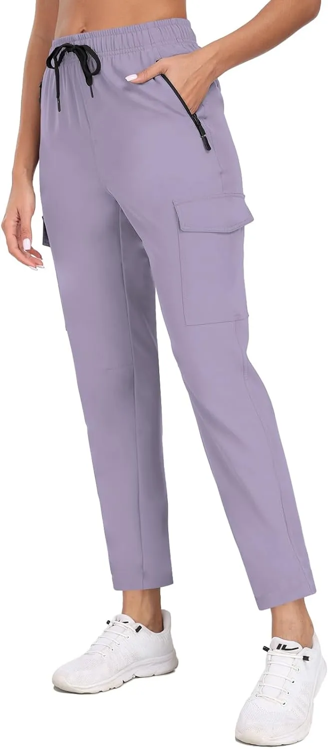 Women's Quick Dry Cargo Pants Water Resistant Hiking Pants Lightweight High Waisted Pants Zipper Pocket QYY24013