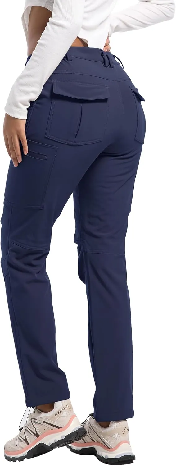 Women's Snow Ski Pants Fleece Lined Waterproof Softshell Insulated Winter Outdoor Hiking Cargo Pants