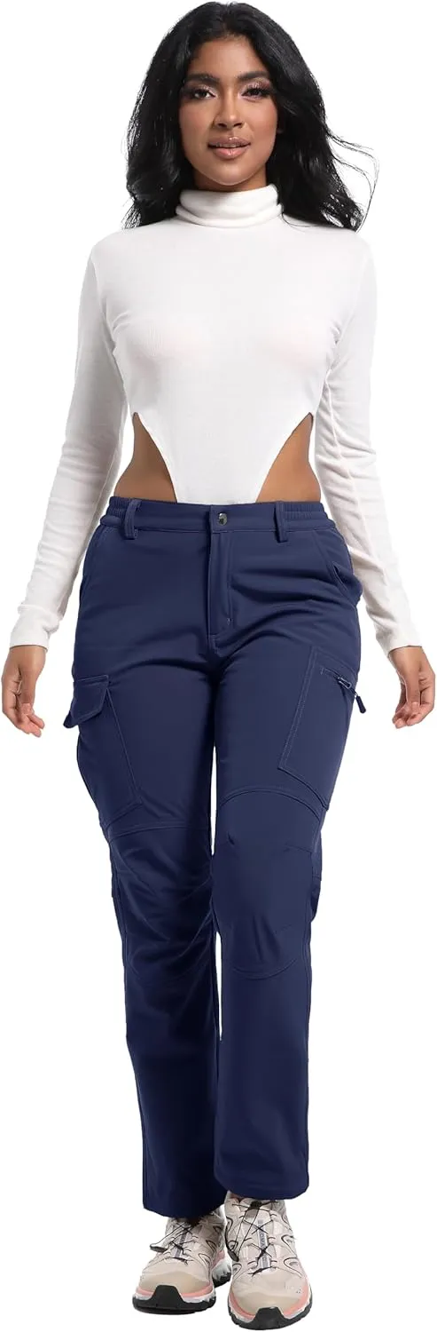 Women's Snow Ski Pants Fleece Lined Waterproof Softshell Insulated Winter Outdoor Hiking Cargo Pants