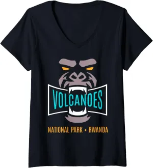 Womens Volcanoes National Park Rwanda Gorilla Trekking V-Neck T-Shirt