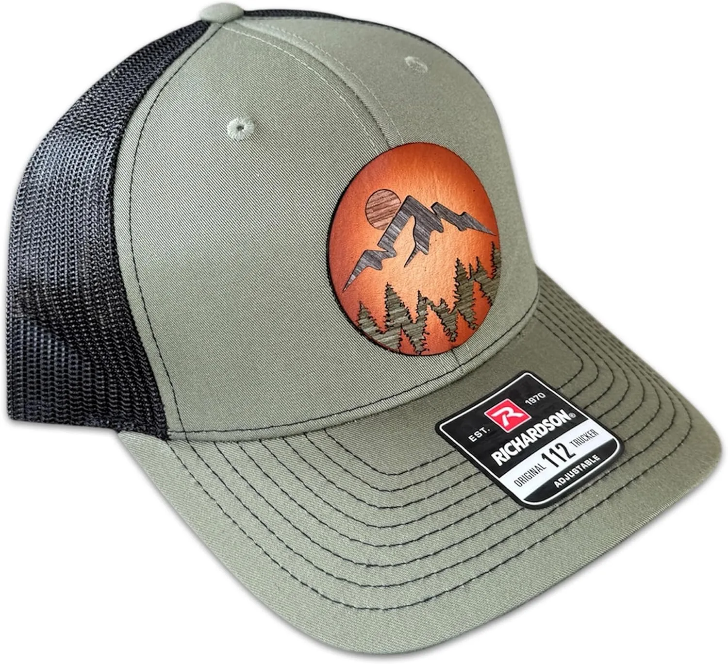 WoodHide© Mountain Trucker Hat for Men – Snapback with Mountain Logo – Richardson 112 & 168 – Mountain Scene Baseball Cap