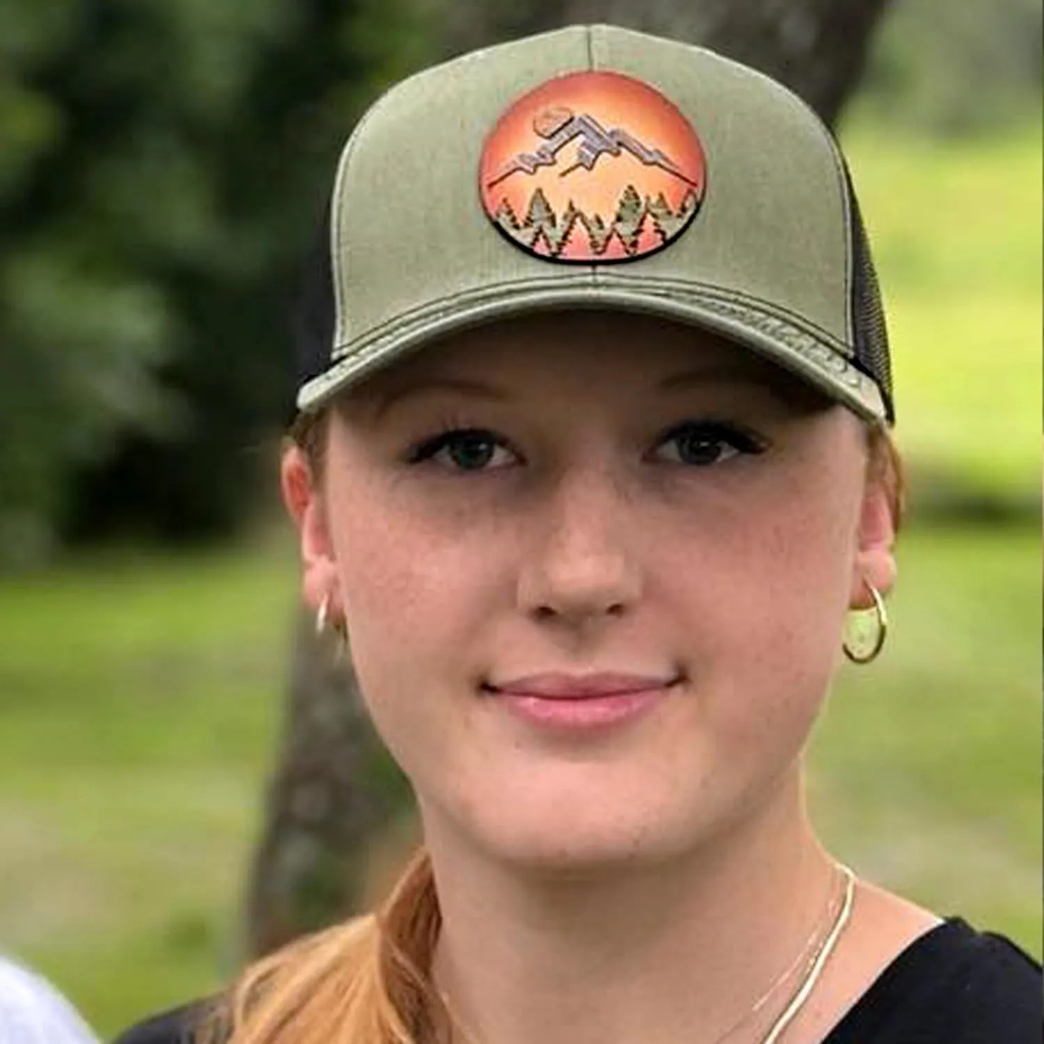 WoodHide© Mountain Trucker Hat for Men – Snapback with Mountain Logo – Richardson 112 & 168 – Mountain Scene Baseball Cap
