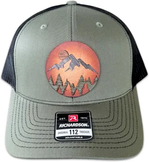 WoodHide© Mountain Trucker Hat for Men – Snapback with Mountain Logo – Richardson 112 & 168 – Mountain Scene Baseball Cap