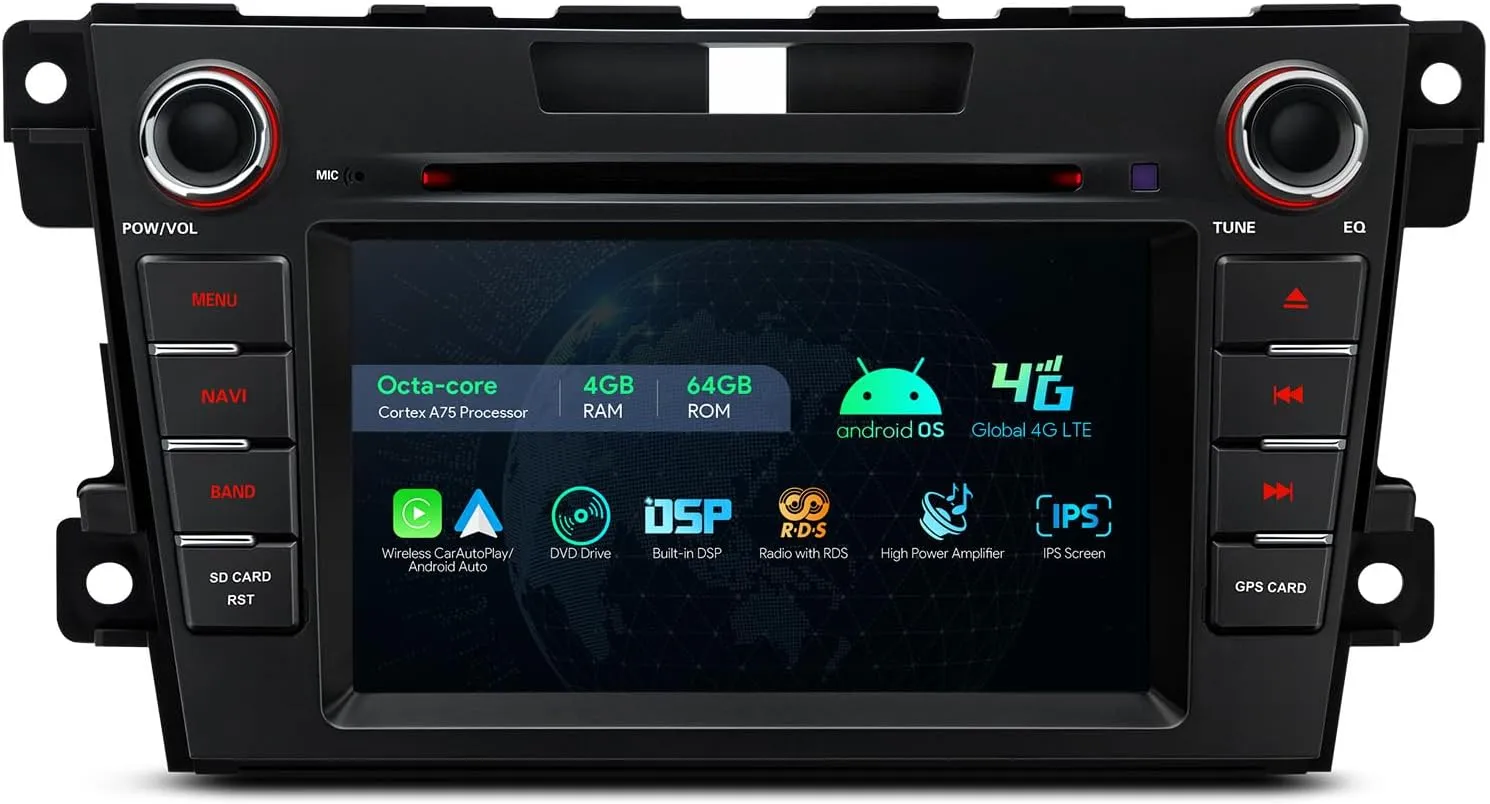 XTRONS Android 13 Car Stereo GPS Navigation for Mazda CX-7 2007-2012, Double Din DVD Car Stereo with Bluetooth, 7 Inch Touch Screen Head Unit Built-in DSP Support Car Play Android Auto