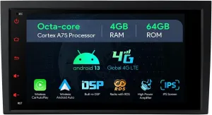 XTRONS Android 13 Car Stereo Radio Player 8 Inch IPS Touch Screen GPS Navigation Octa Core 4GB RAM 64GB ROM Bluetooth Head Unit Built-in DSP Car Play Android Auto Support 4G LTE for Audi A4 S4 RS4