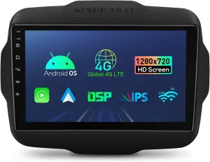 XTRONS Android 13 Car Stereo Radio Player 9 Inch IPS Touch Screen GPS Navigation Bluetooth Head Unit Built-in DSP CarPlay Android Auto Supports Backup Camera OBD2 DVR for Jeep Renegade