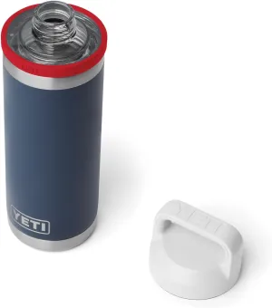 YETI Rambler 18 oz Bottle, Vacuum Insulated, Leakproof, Stainless Steel with Chug Cap, Navy/Rescue Red/White