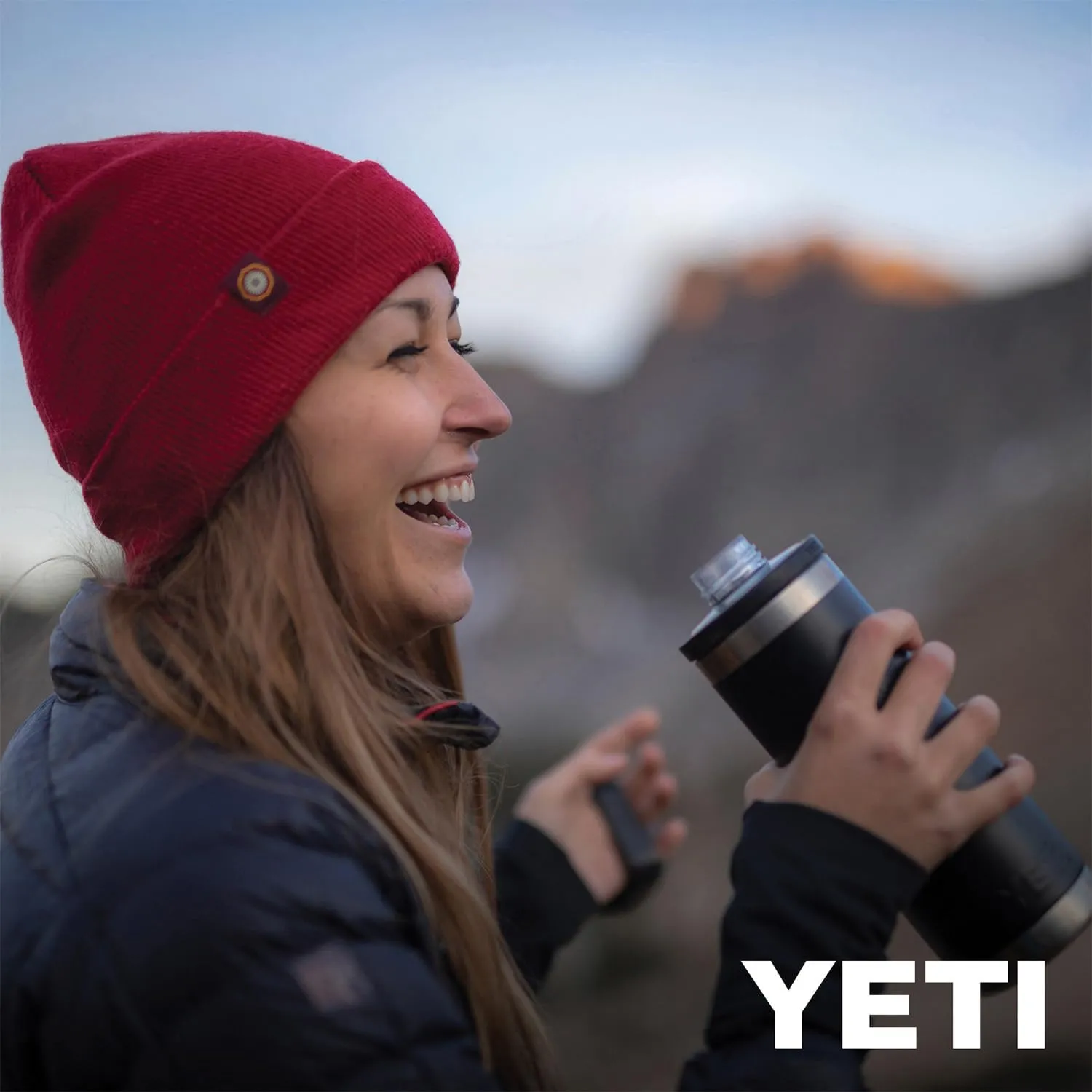 YETI Rambler 18 oz Bottle, Vacuum Insulated, Leakproof, Stainless Steel with Chug Cap, Navy/Rescue Red/White