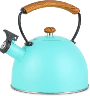 YSSOA Whistling Stovetop Tea Kettle, 3.17 Quart Stainless Steel Teapot with Cool Touch Ergonomic Handle, Hot Water Fast to Boil, Blue