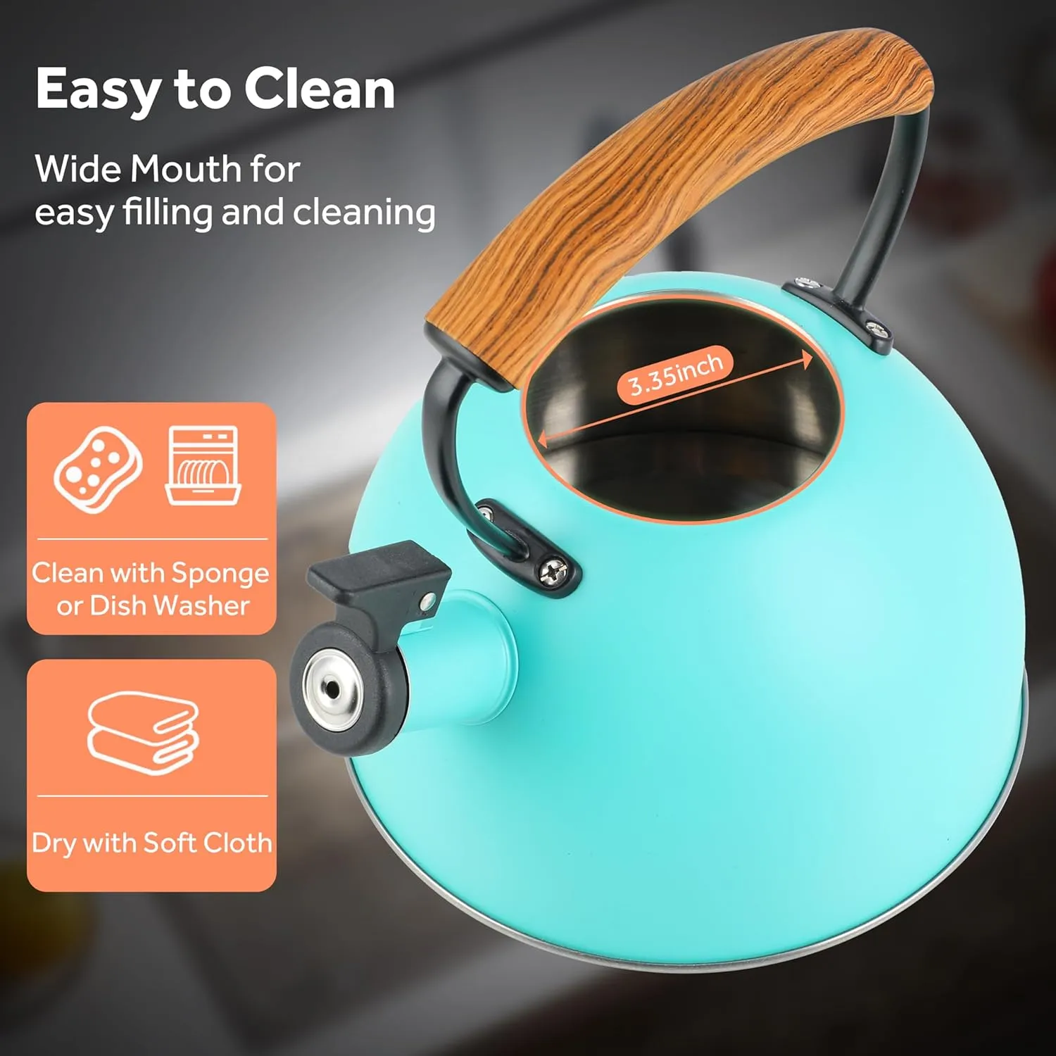 YSSOA Whistling Stovetop Tea Kettle, 3.17 Quart Stainless Steel Teapot with Cool Touch Ergonomic Handle, Hot Water Fast to Boil, Blue
