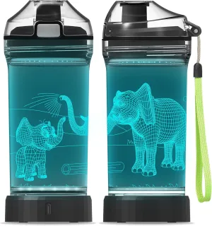 YuanDian Elephant Gift, Light Up Kids Animal Water Bottle - 14 OZ 400ml Tritan BPA Free - Cool Drink Bottles Gift for School Kids Boy Girl Child Men
