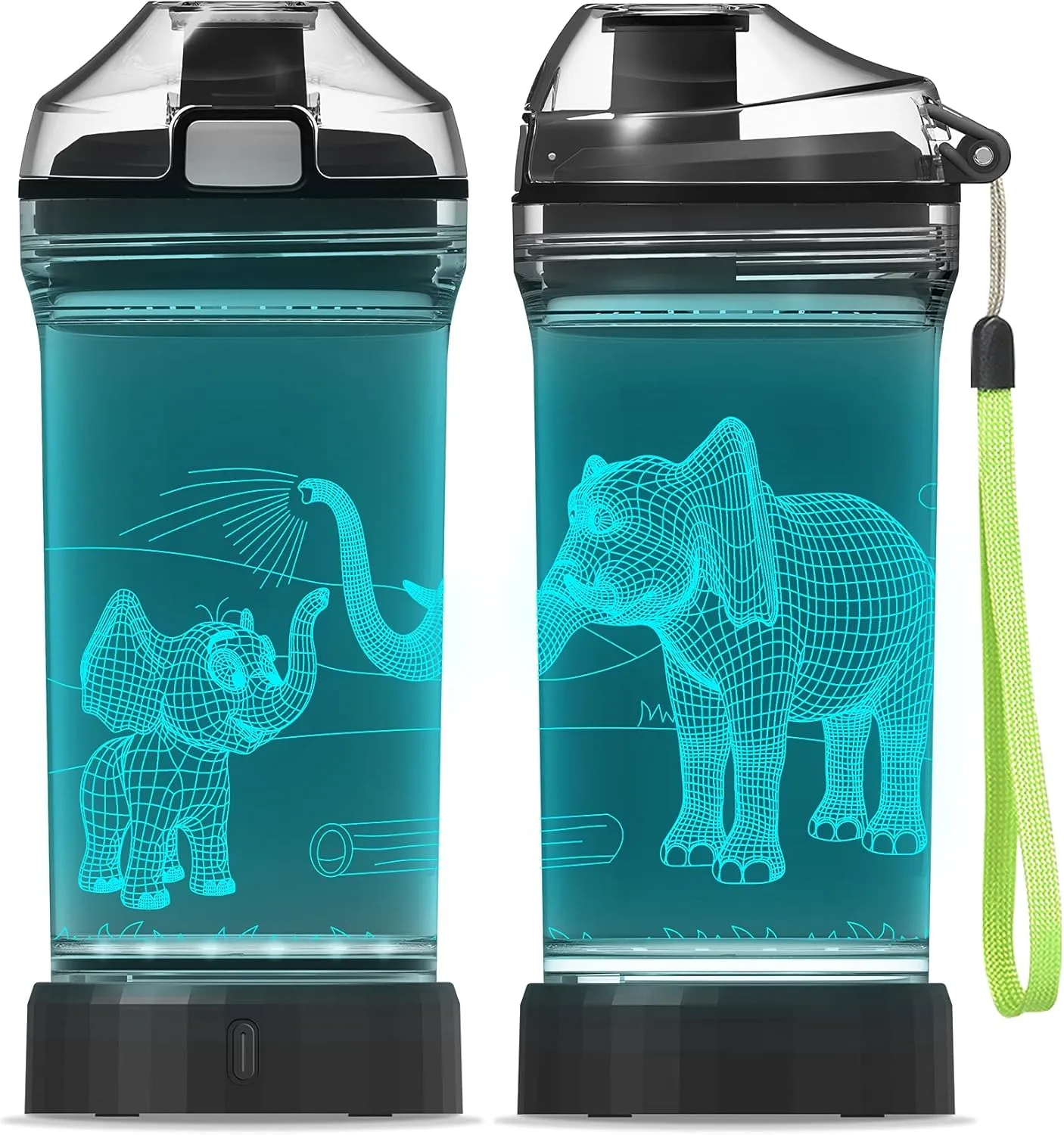 YuanDian Elephant Gift, Light Up Kids Animal Water Bottle - 14 OZ 400ml Tritan BPA Free - Cool Drink Bottles Gift for School Kids Boy Girl Child Men