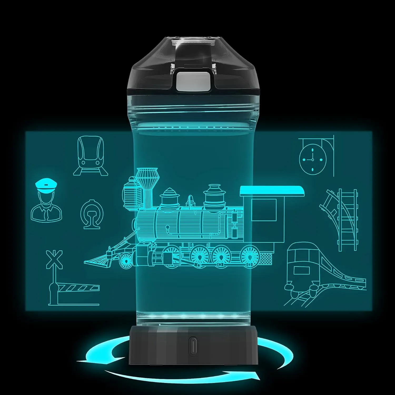 YuanDian Light Up Kids Water Bottle with 3D Train Design- 14 OZ Tritan BPA Free - Cool Drinking Cups Gift for School Kindergarten Boys and Girls Christmas Holiday