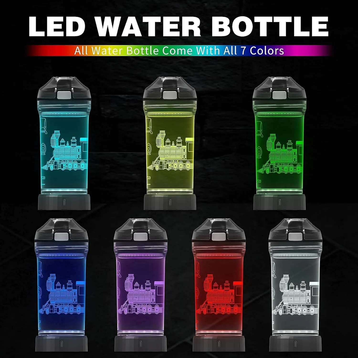 YuanDian Light Up Kids Water Bottle with 3D Train Design- 14 OZ Tritan BPA Free - Cool Drinking Cups Gift for School Kindergarten Boys and Girls Christmas Holiday