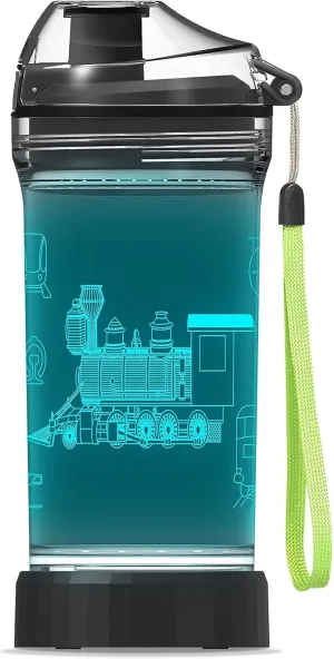 YuanDian Light Up Kids Water Bottle with 3D Train Design- 14 OZ Tritan BPA Free - Cool Drinking Cups Gift for School Kindergarten Boys and Girls Christmas Holiday