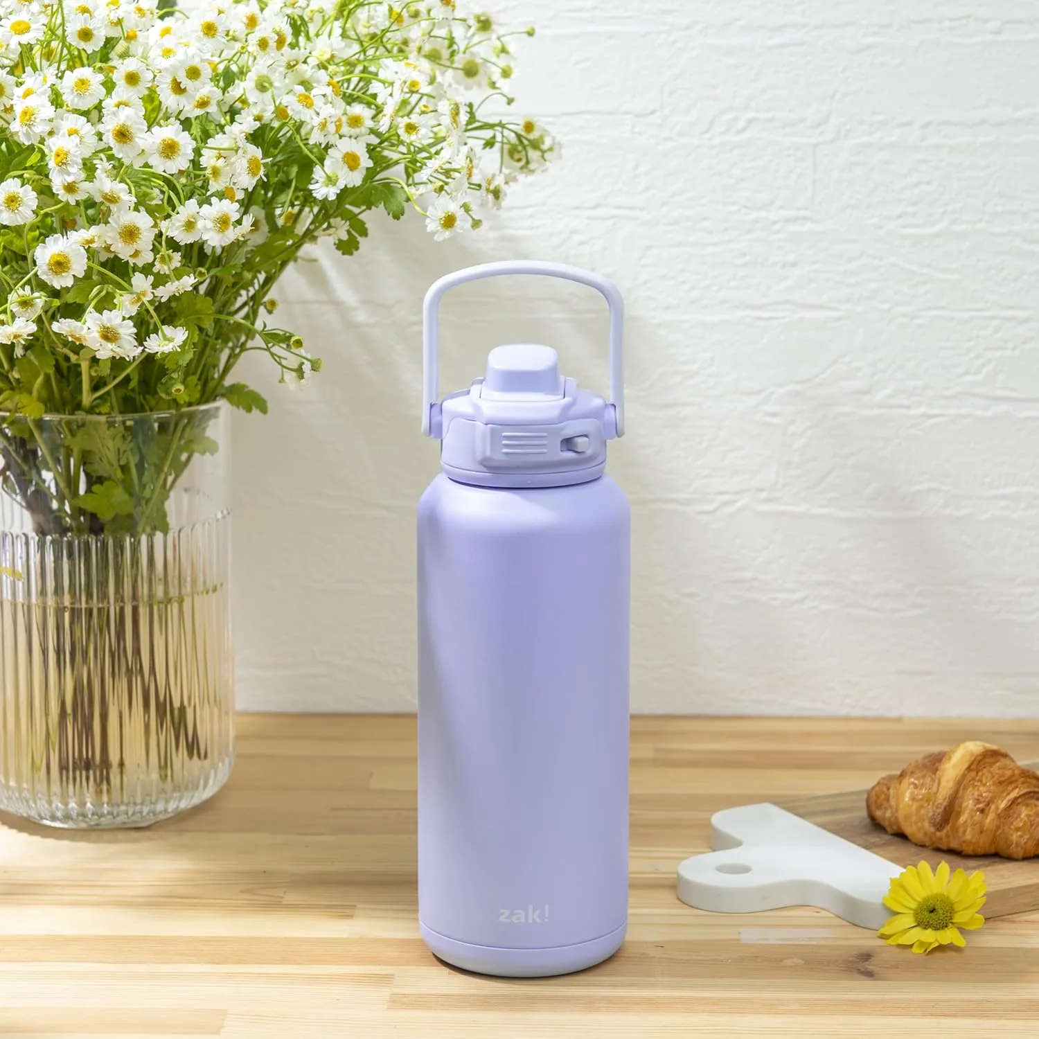 Zak Designs Beacon Straw Lid Water Bottle for Travel or At Home, 32oz Stainless Steel is Leak-Proof and Vacuum Insulated with Silicone Spout, Cover, Carry Handle, Protective Base (Provence Blue)