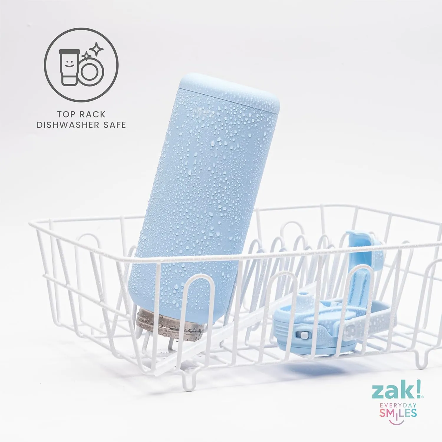 Zak Designs Beacon Straw Lid Water Bottle for Travel or At Home, 32oz Stainless Steel is Leak-Proof and Vacuum Insulated with Silicone Spout, Cover, Carry Handle, Protective Base (Provence Blue)